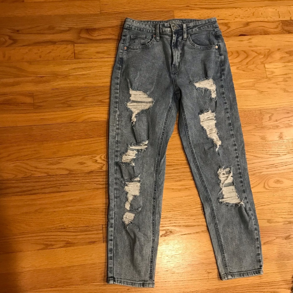 High rise straight leg ripped jeans